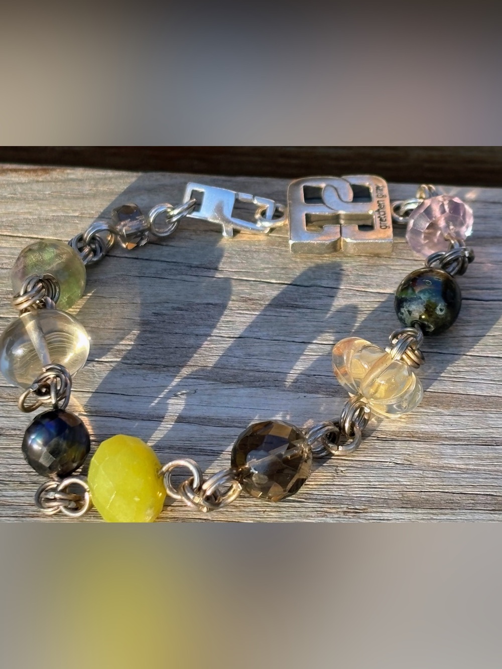 Gretchen Gray Sterling Silver Uranium Glass Gemstone Bracelet